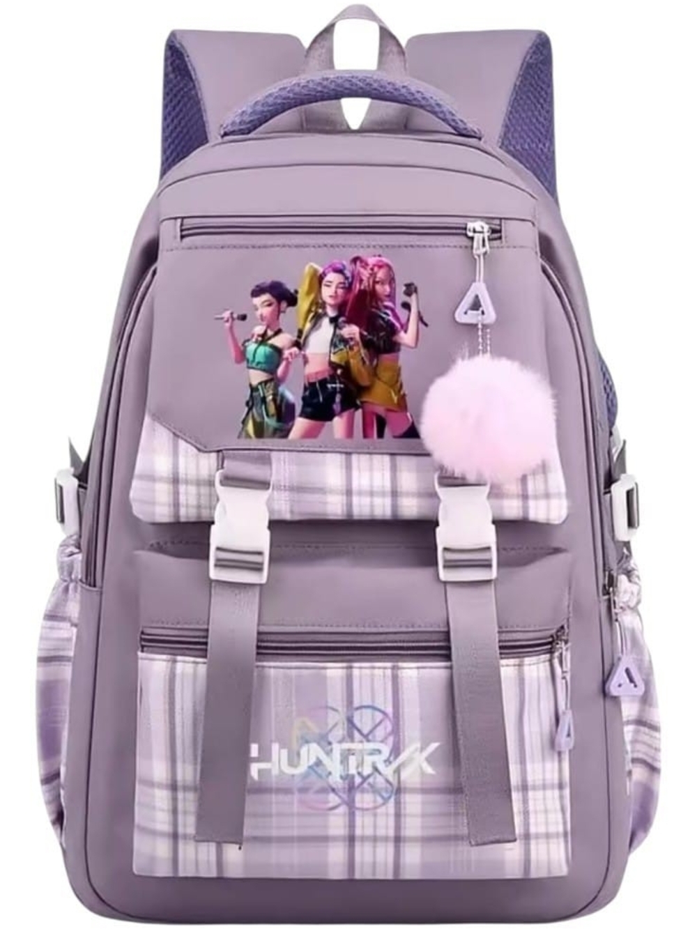 Lavender Purple Girls' Backpack with Pom Pom Charm